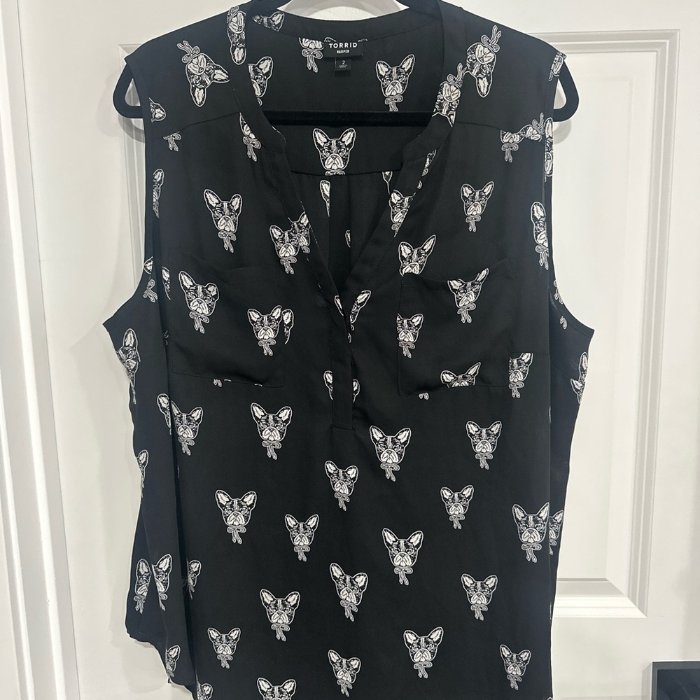 Torrid Black Blouse with French Bulldog Print size 2